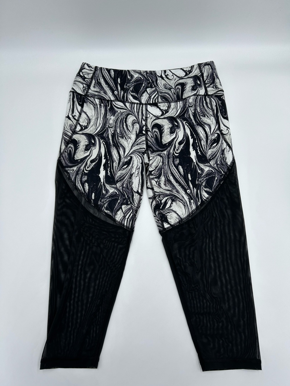 Victoria's Secret Black and White Marble-Panel Sheer Workout Leggings L